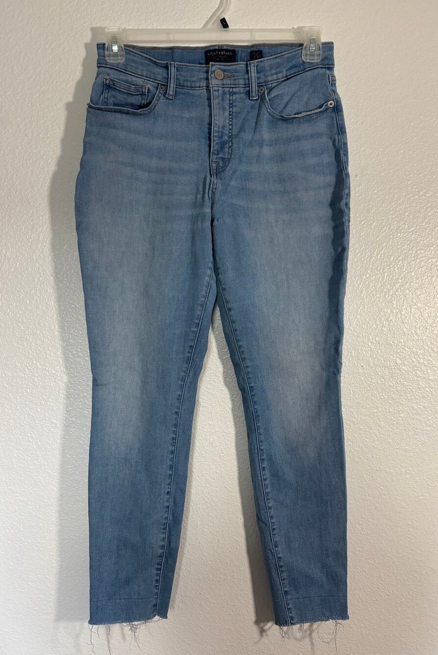 Lucky Brand Women's Size 12 Mid Rise Ava Super Skinny Raw Hem Denim Blue Jeans